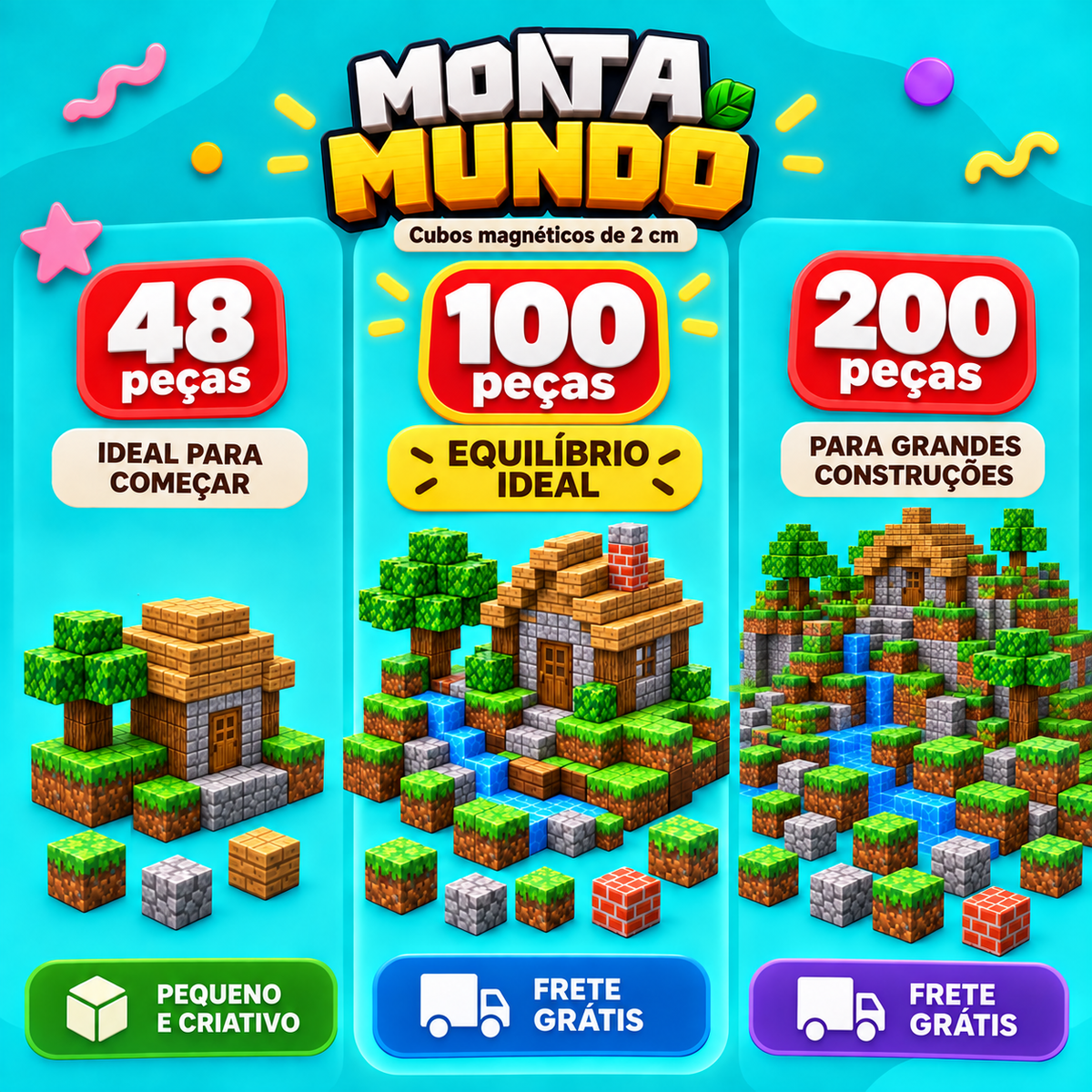 Monta Mundo — kits de 48, 100 e 200 peças