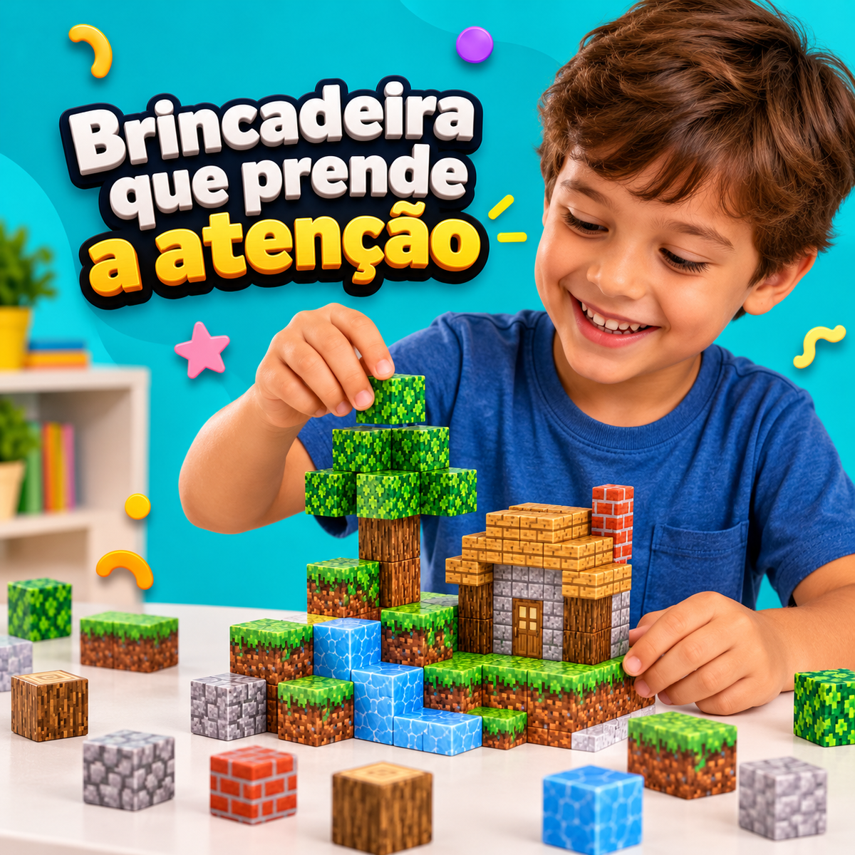 Criança montando com os cubos magnéticos Monta Mundo