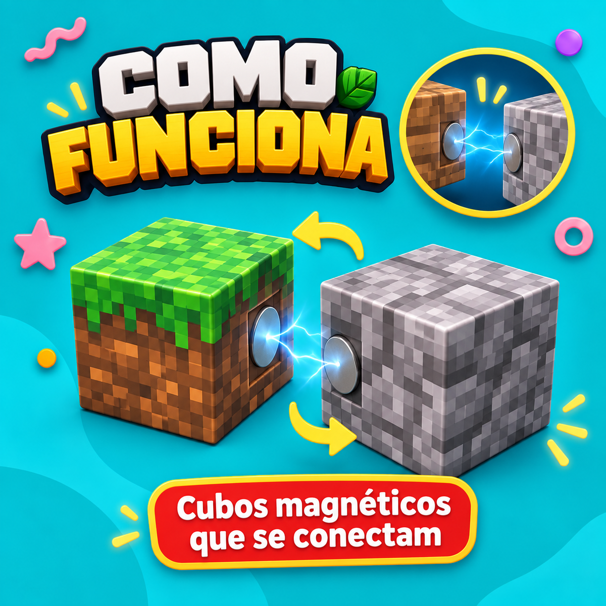 Como funciona — cubos magnéticos que se conectam